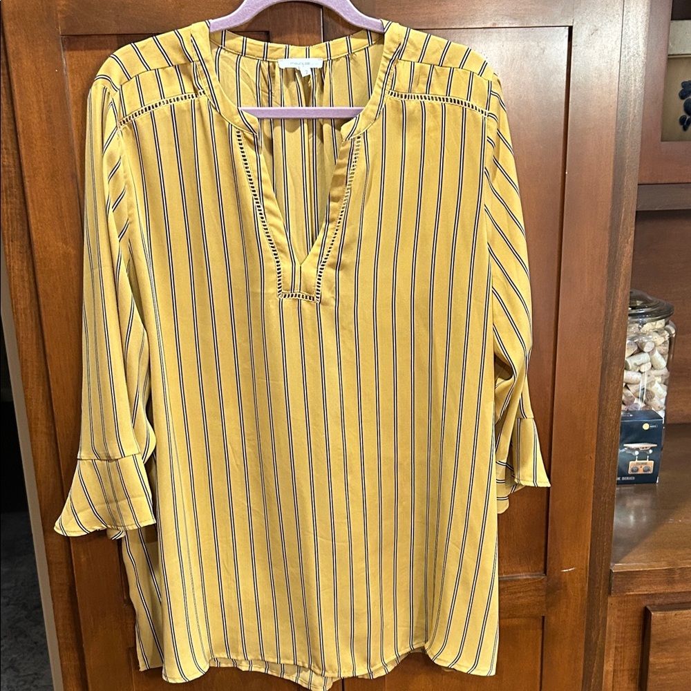 Maurices Mustard and Navy Striped Blouse